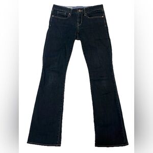 Gap 1969 Low Rise Bootcut Curvy Dark Wash Jeans w/ Gold Stitching, Size 26/2r